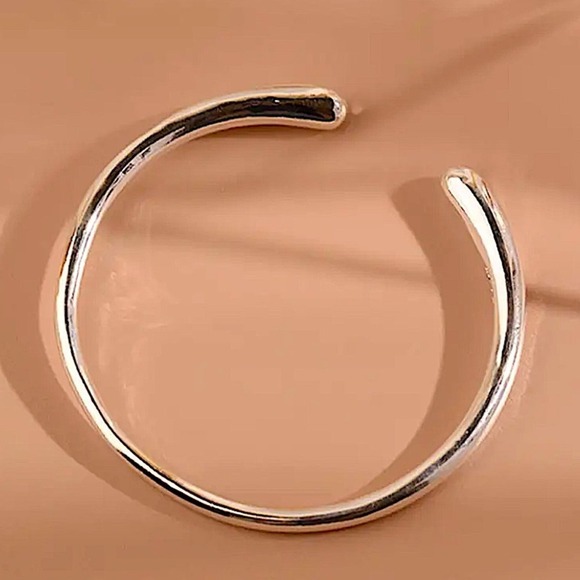 Sterling Silver Irregular Bangle Bracelet, Geometric, Cuff, Minimalist - Picture 2 of 7